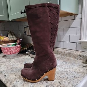 UGG Women's Dark Brown Suede Heeled Clog Boots